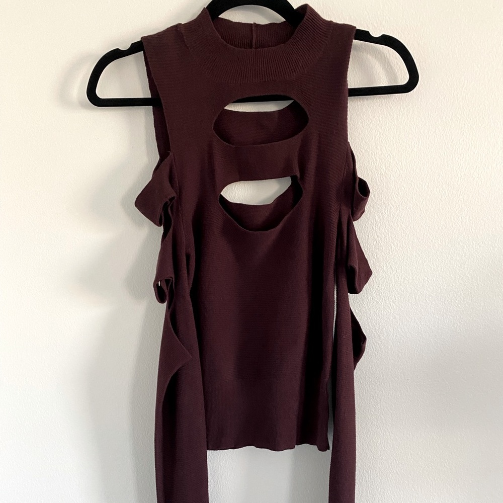 Express Maroon Distressed Sweater